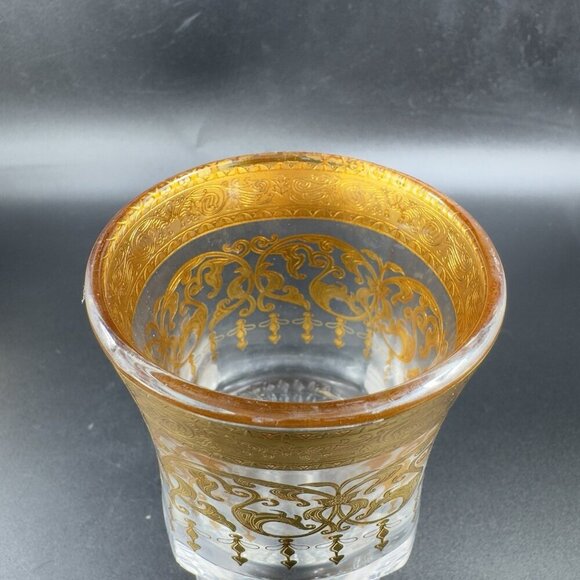 Bohemian Czech Clear Glass Goblet Cups Set2 Glasses Heavy Gold Butterfly Pattern - Picture 6 of 16